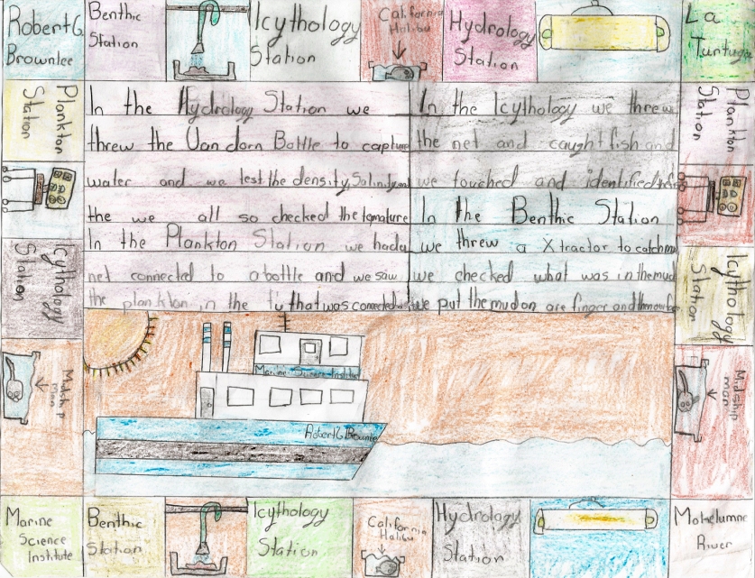 Joselyn Carbajal of Heritage Elementary decorated a "one-page" assignment about her class trip on the Marine Science Institute's research vessel.